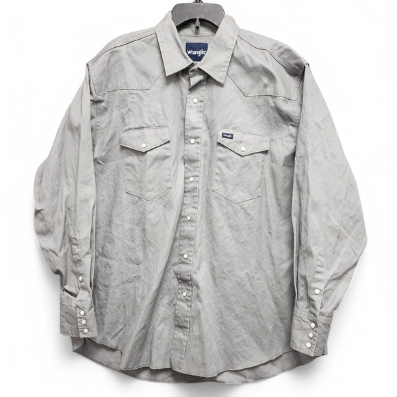 Wrangler Other - Wrangler Cowboy Cut Western‎ Firm Finish Work Shirt Mens 2X Gray Pearl Snap READ
